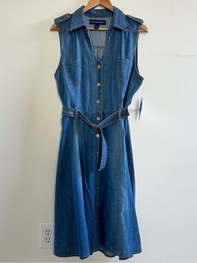 NWT Bandolinoblu button front denim dress with belt- 14
